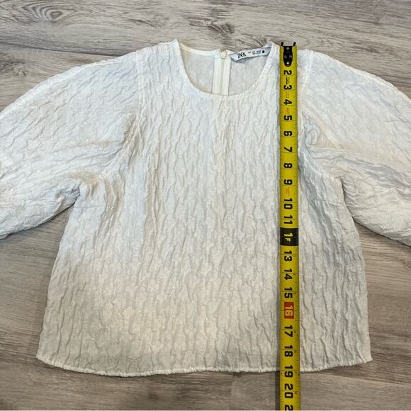 Zara Textured Cropped Balloon sleeve White Blouse Oversized - Picture 6 of 6